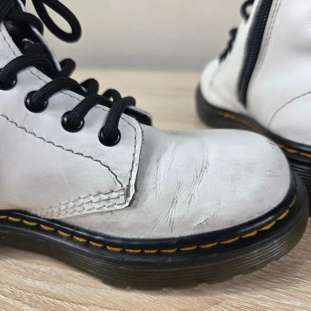 Dr. Martens 1460 J White Leather Boots Kids US 13 UK 12 EU 31 Side Zip